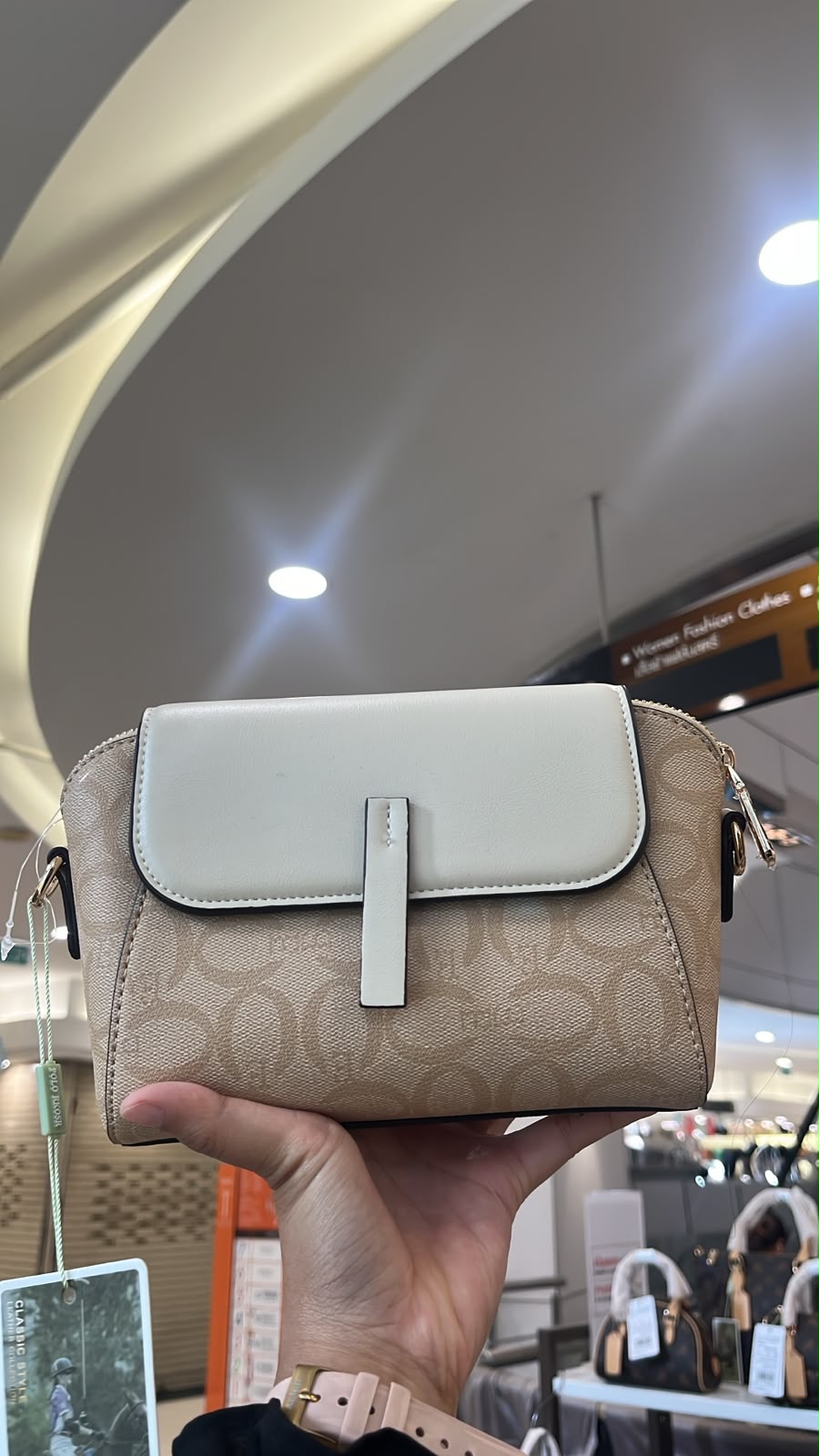 POLO RKOSR Flap Sling Bag Monogram Cream