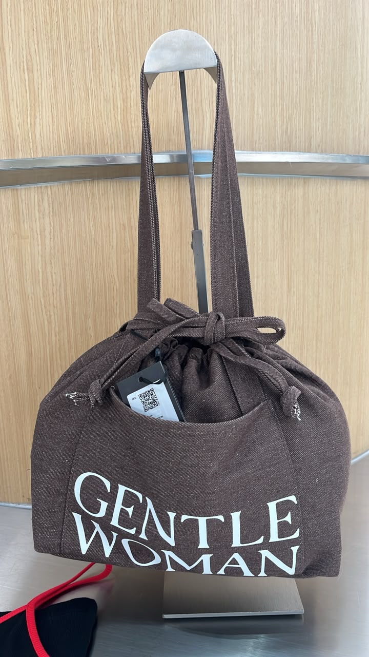 Gentle Woman Denim Drawstring Bag Brown