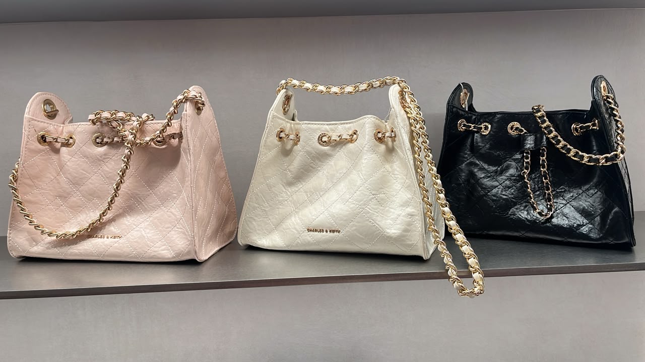 Charles & Keith Quilted Wrinkled Effect Drawstring Bag Collection
