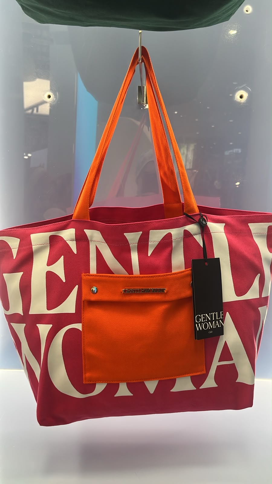 Gentle Woman Canvas Tote Bag Pink with Orange Pocket