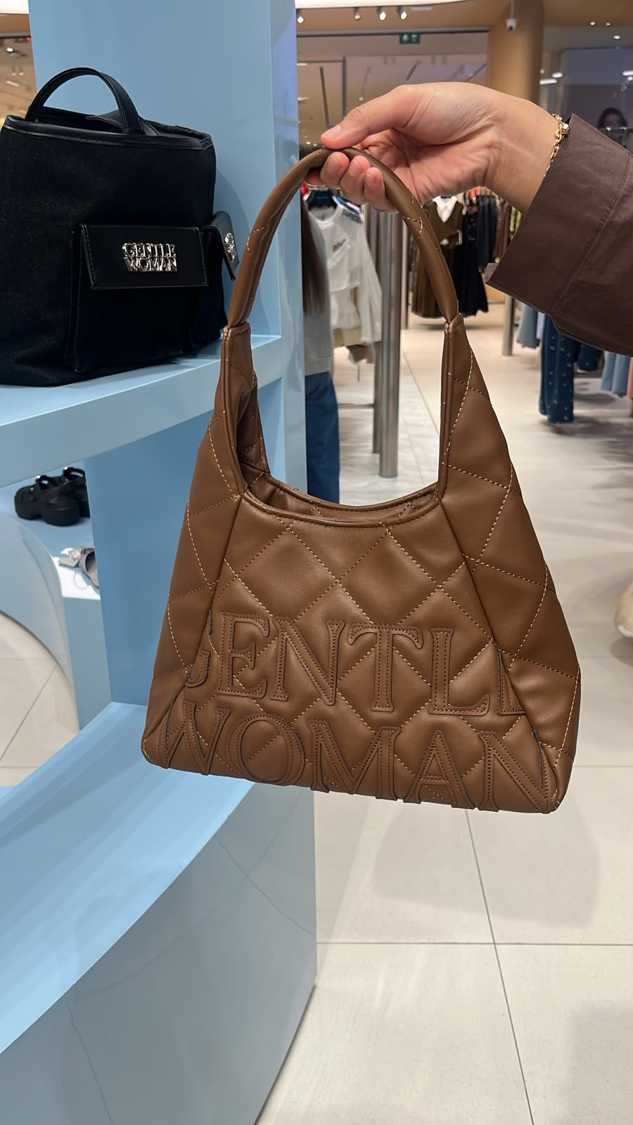 Gentle Woman Quilted Hobo Bag Brown