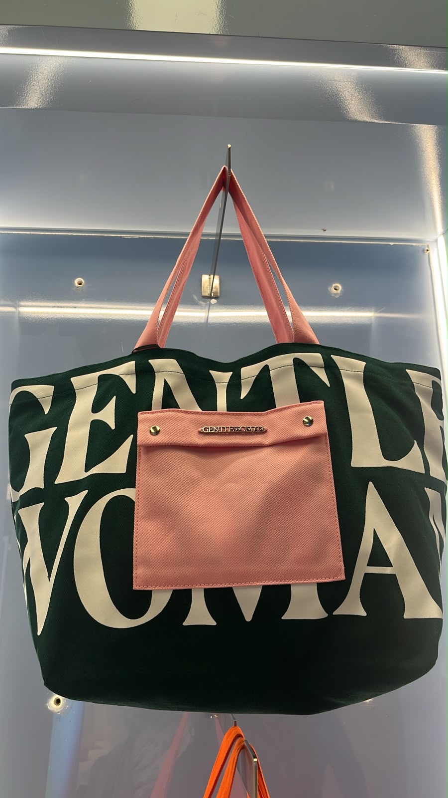 Gentle Woman Canvas Tote Bag Green with Pink Pocket