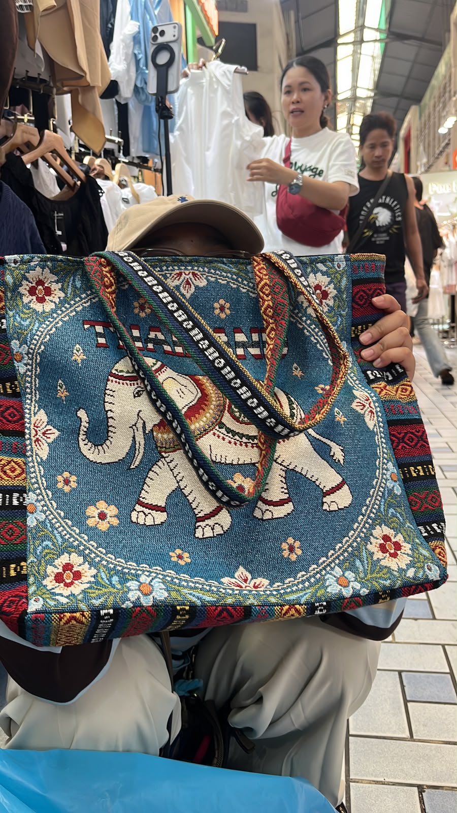 Thailand Elephant Woven Tote Bag / Tas Tote Suvenir Gajah Thailand (Blue)